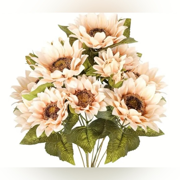 Artificial Sunflower 9-piece head Bouquet- 2 sets; Autumn Off White Color; New - Picture 1 of 7